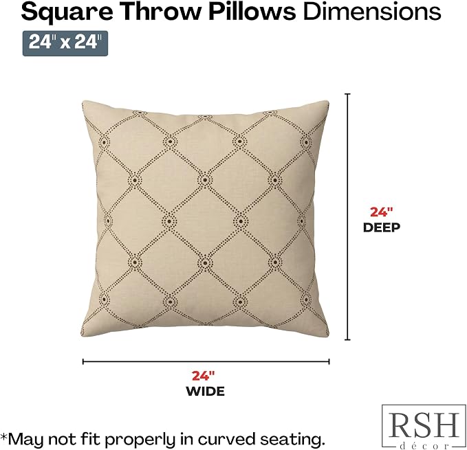 RSH DECOR: Sunbrella Square Throw Pillows Set of 2 | 24" x 24" | Water and Fade-Resistant Performance Fabric | Outdoor Pillow Covers with Down-Alternative Inserts | Made in USA (Arabia)
