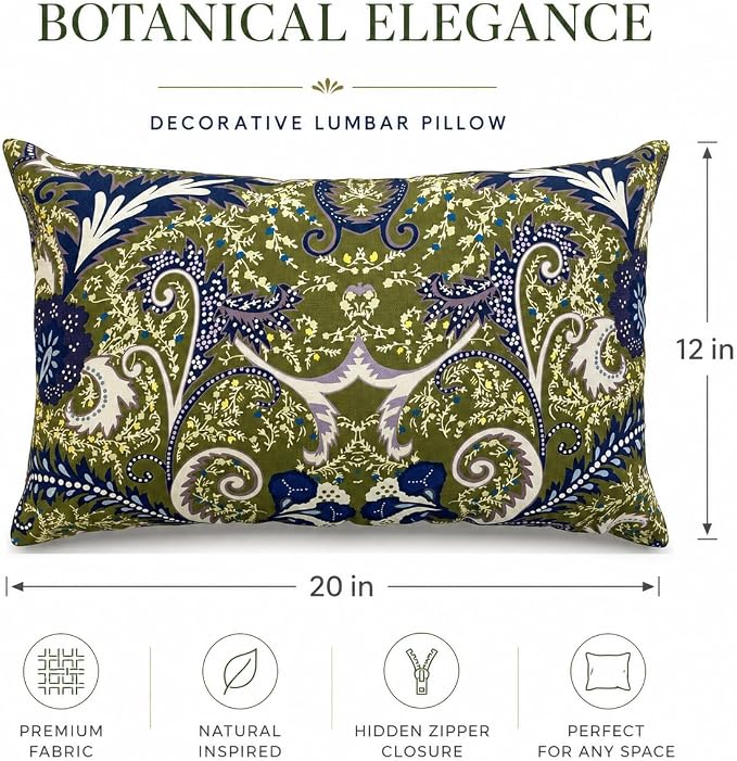 Outdoor Lumbar Pillows 12"x20" Waterproof Patio Pillows with Inserts | Set of 2 Fade Resistant Outdoor Waterproof Lumbar Pillow Decorative Garden Lumbar Cushions for Home Patio Terrace Sofa