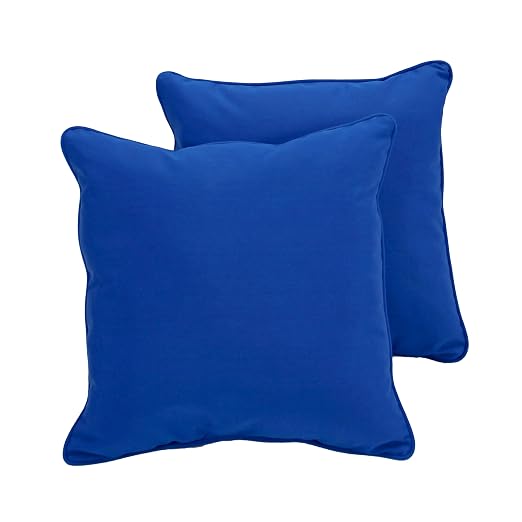 Factory Direct Partners Presidio 18" x 18" Square Decorative Throw Pillow Set with Piping for Indoor/Outdoor Furniture UV, Fade, Weather-Resistant Olefin Fabric (2-Pack) - Brilliant Blue, 13810-BB