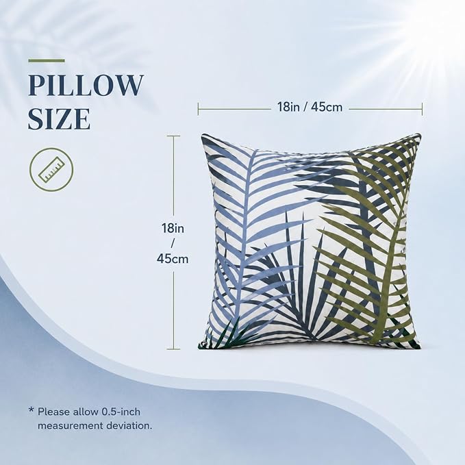 2pcs Outdoor Decor Pillows, Insert and Cover, Waterproof & Fade-Resistant Patio Couch Cushions for Garden, Porch, Poolside Sofa (Bamboo Leaf, 18x18in)