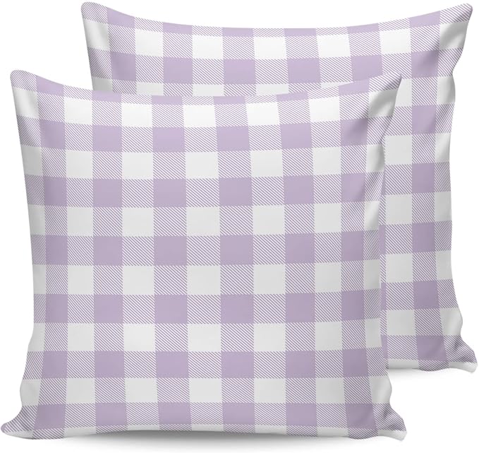 Outdoor Waterproof Throw Pillow Covers Set of 2 Lavender Buffalo Check Plaid Pillowcases 24x24 Inches Farmhouse Style Patio Decorative Pillows Cushion Case Patio Pillows for Couch Bed Chair Garden