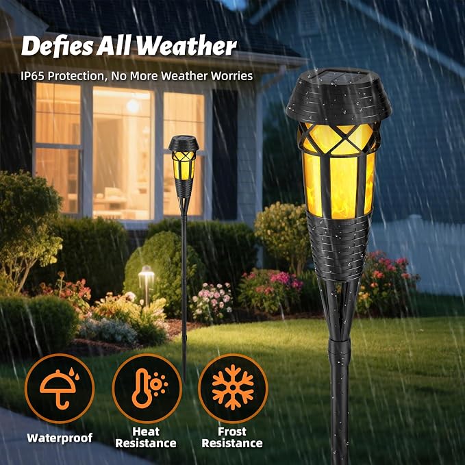 Flickering Flames Torch Light Solar Garden Lights Waterproof Landscape Lighting - 4 Pack