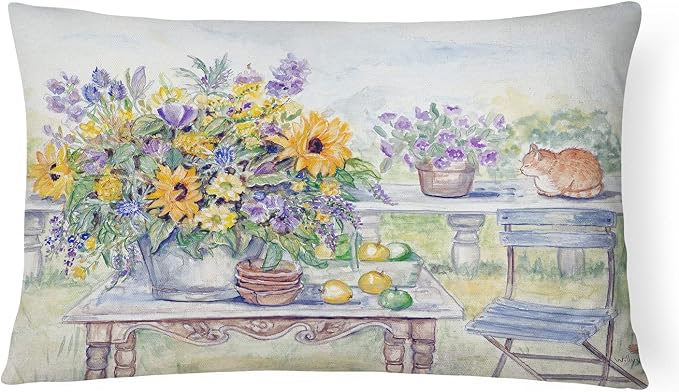 Caroline's Treasures APH3566PW1216 Patio Bouquet of Flowers Canvas Fabric Decorative Pillow Machine Washable, Indoor Outdoor Decorative Pillow for Couch, Bed or Patio, 12HX16W