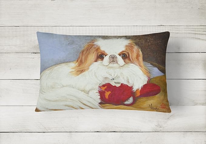 Caroline's Treasures MH1049PW1216 Japanese Chin Pink Gorilla Canvas Fabric Decorative Pillow Machine Washable, Indoor Outdoor Decorative Pillow for Couch, Bed or Patio, 12HX16W