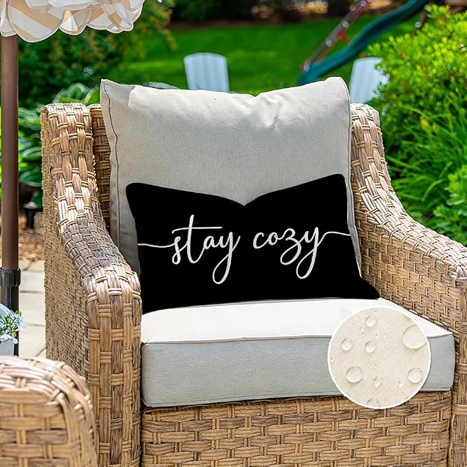 RABUSOFA Black Outdoor Pillow Covers 12x20 Waterproof Stay Cozy Decoration | Outdoor Patio Decoration, Waterproof & Durable Fabric, Machine Washable, Invisible Zipper, Not Insert