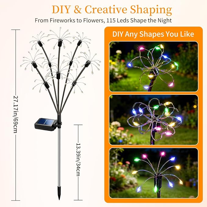 VOOKRY Solar Garden Lights Outdoor, 8 Pack Multicolor Fairy Firework Lights | Waterproof Starburst Fairy Light, Garden Decor for Yard Patio Pathway Lawn, Unique Gifts for Women Mom, Christmas Decorations