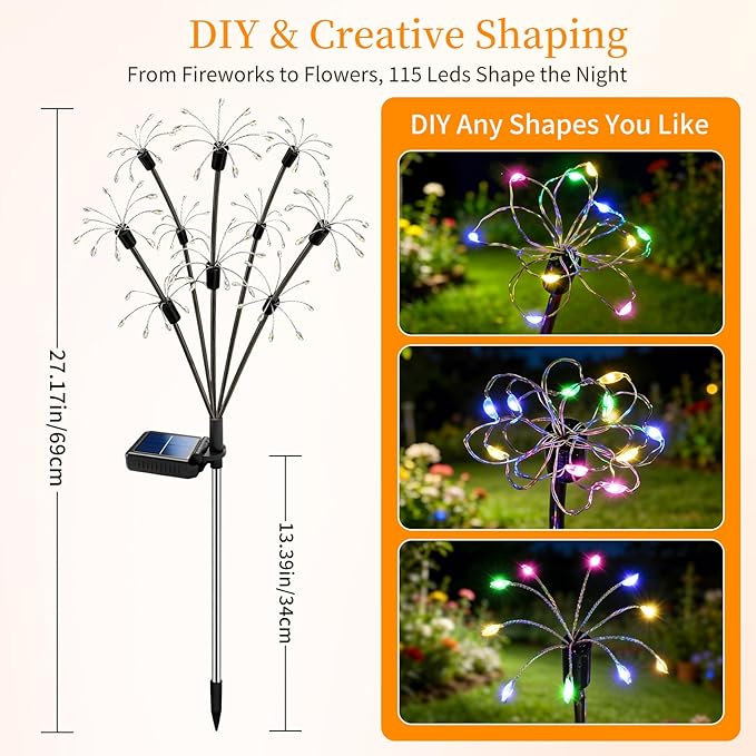 VOOKRY Solar Garden Lights Outdoor, 4 Pack Multicolor Fairy Firework Lights | Waterproof Starburst Fairy Light, Garden Decor for Yard Patio Pathway Lawn, Unique Gifts for Women Mom, Christmas Decorations