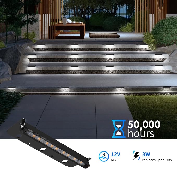 Black 8-Pack 7inch 3W 5000K Daylight White Hardscpe Lighting | 12V AC/DC Retaining Wall Lights,Low Voltage Landscape Lighting,Hardscape Paver Light,Outdoor Step Lights