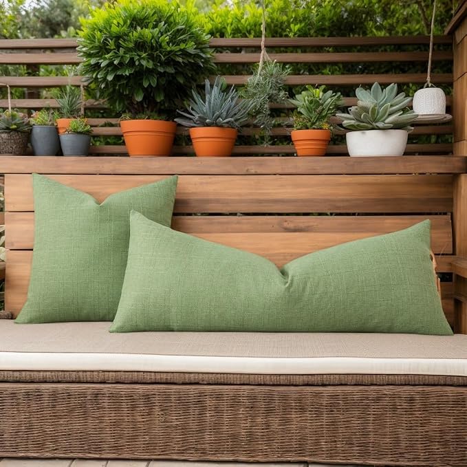 Kevin Textile Outdoor Waterproof 14”x36” Pillow Cover 1 Pack, Sage Green | Water Resistant, Soft Faux Linen-cotton Yarn-dyed Woven Texture Throw Pillow Covers for Tent Patio Garden Couch Sofa