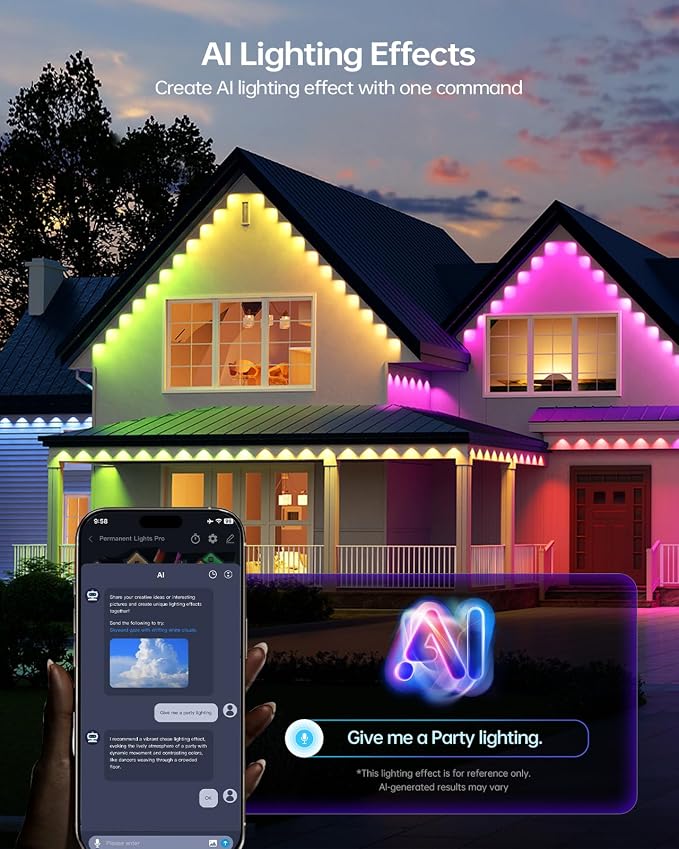 ASAHOM Permanent Outdoor Lights, 108 RGBCW LEDs, AI Lighting, 30,000 Effect | Dual Output, Extend to 800FT, IP67 Waterproof, Voice Control, for Halloween Christmas and Daily Lighting, 150FT, White, S107C