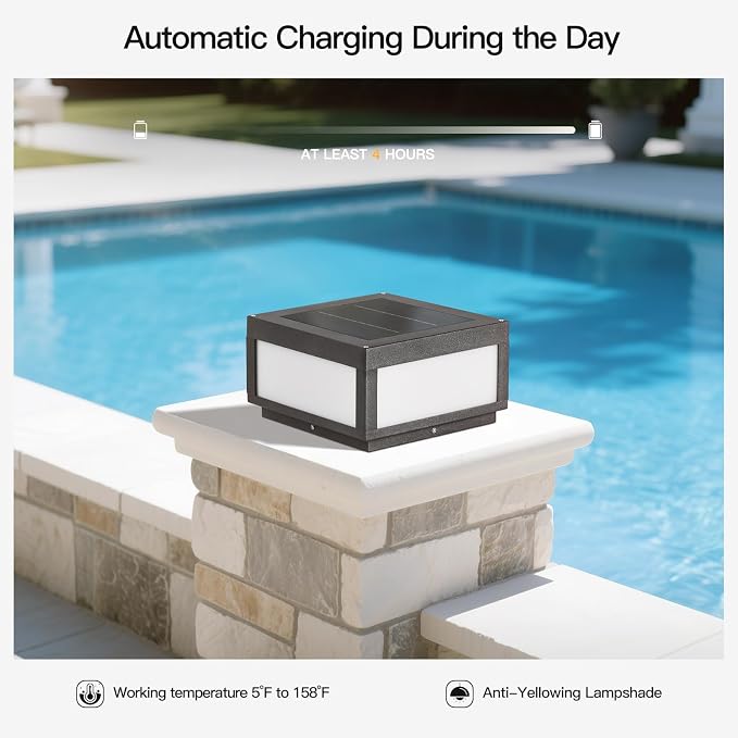 MVBT 12" Solar Post Lights Outdoor, Square Pillar Light, Large Column Light | 3000K LED Modern Column Light, Solar Power Aluminum Waterproof Post Lamp, Dusk to Dawn Lantern for Driveway Entrance Pillars