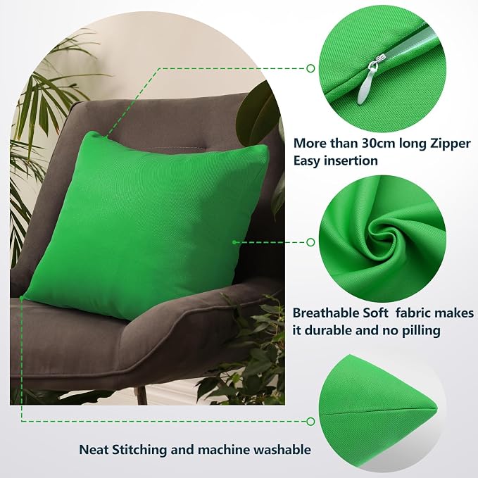 fauson Decorative Farmhouse Waterproof Pillow Covers, Solid Linen Pillowcase Cushion Covers for Patio Garden Balcony Couch Sofa 18x18 inch