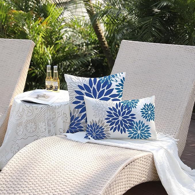 DFXSZ Outdoor Waterproof Pillow Covers 12x20 Set of 2 DarkLight Blue Flower | Spring Summer Waterproof Flower Throw Pillowcases（No Inserts）Outdoor Decor for Patio Funiture Garden Polyester Covers