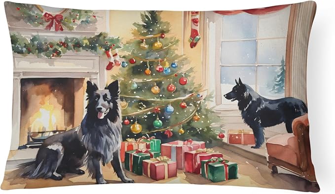 Caroline's Treasures DAC2608PW1216 Belgian Sheepdog Cozy Christmas Throw Pillow Machine Washable, Indoor Outdoor Decorative Pillow for Couch, Bed or Patio, 12HX16W