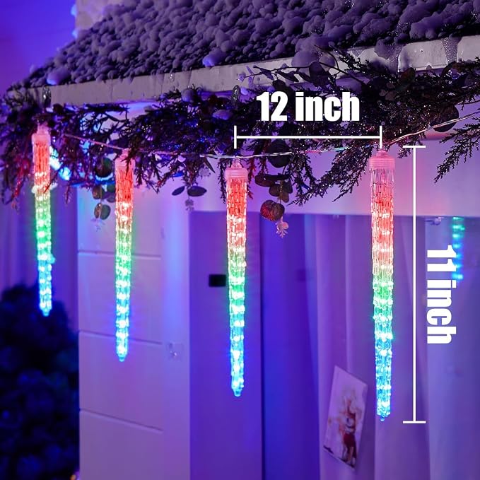 Brightown Christmas Meteor Shower Icicle Lights Outdoor, 2 Pack Total 40ft with 40 Large Tube 960 LED Dropping Effect, Waterproof Decorations for House Eave Roofline, Multicolor