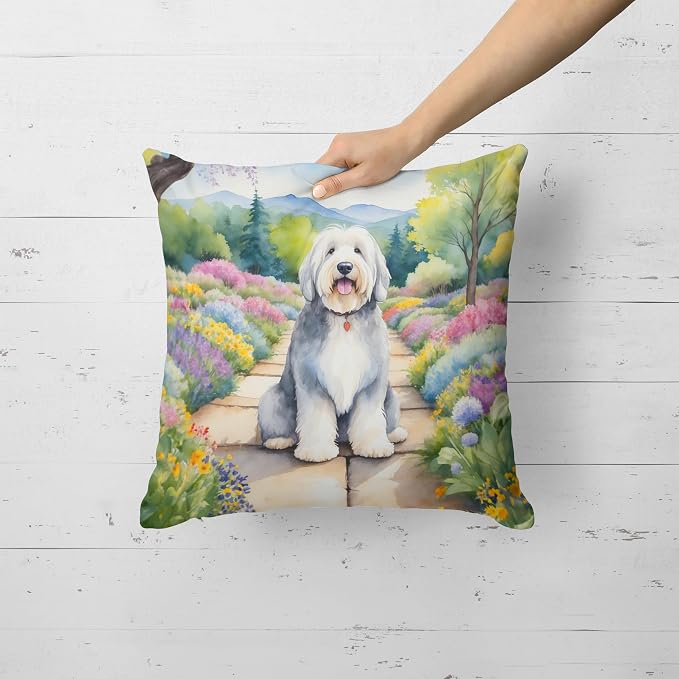 Caroline's Treasures Old English Sheepdog Spring Path Throw Pillow Machine Washable, Indoor Outdoor Decorative Pillow for Couch, Bed or Patio, 18Hx18W