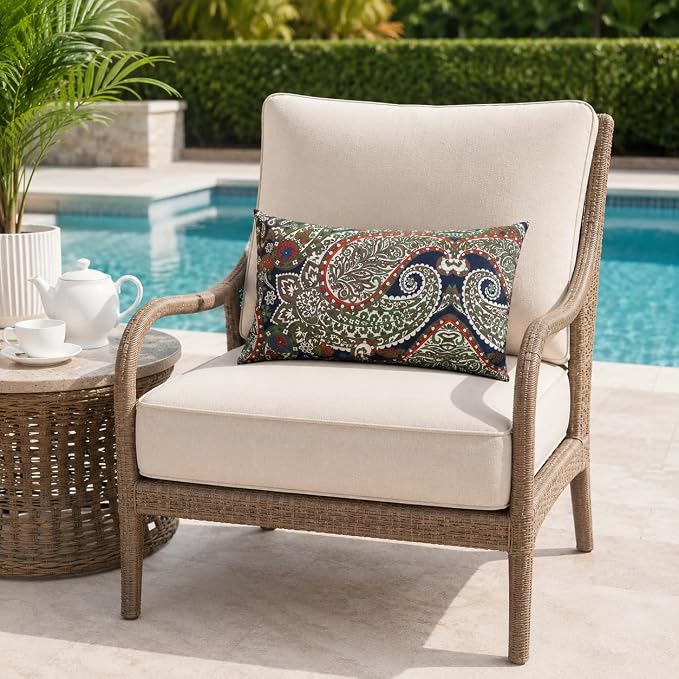 Pack of 2 Patio Lumbar Pillows 12"x20" | Fade Resistant Outdoor Waterproof Lumbar Pillow with Inners Decorative Garden Lumbar Cushions for Home Patio Terrace Sofa