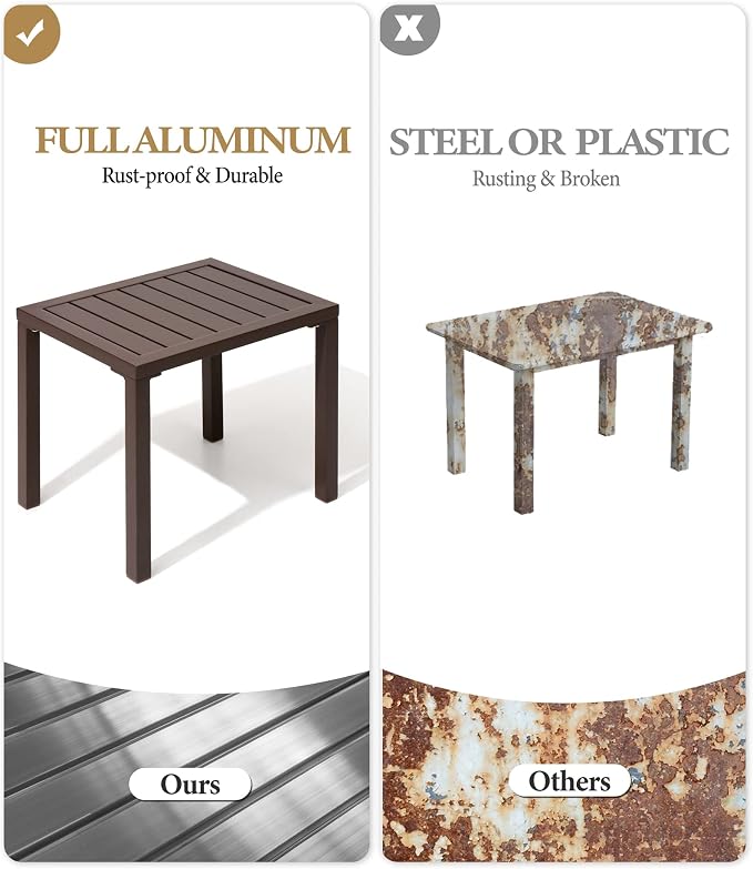 Crestlive Products Outdoor Side Table,Aluminum Rectangular End Table,Easy Assembly Small Coffee Bistro Table for Patio Pool Balcony (Brown)