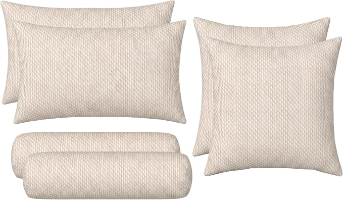 RSH DECOR: 6-Pack Pillow Set | Sunbrella Performance Fabric |Water & Fade-Resistant| 17" Square, 20"x12" Lumbar, 20"x6" Neck Roll | Outdoor Pillows for Patio | Made in USA (Cozy Quilt Bright White)