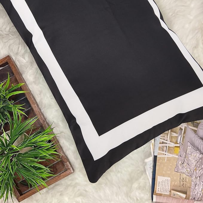 Pyonic Outdoor Waterproof Lumbar Pillow Covers Black and White Rectangle Pillowcases for Patio Garden Patio Tent,2 PCS,12 X 20 Inches