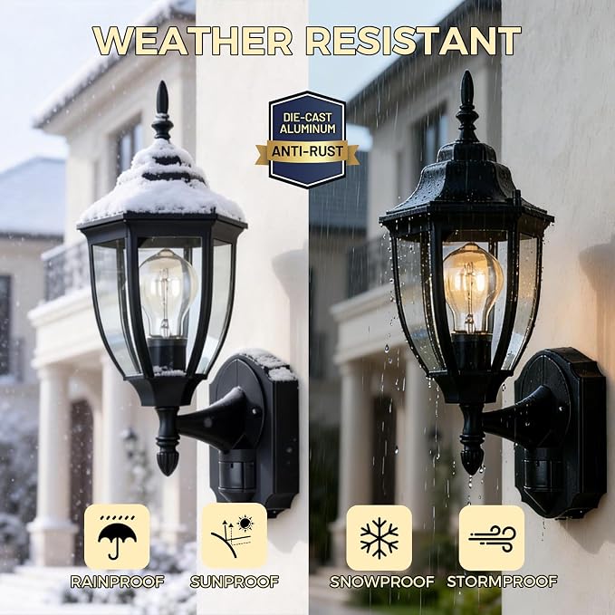 Porch Lights Outdoor Motion Sensor Wall Sconce Anti-Rust Aluminum, Exterior Outdoor Wall Lights Dusk to Dawn Porch Light Fixture Wall Mount for House Outside Patio