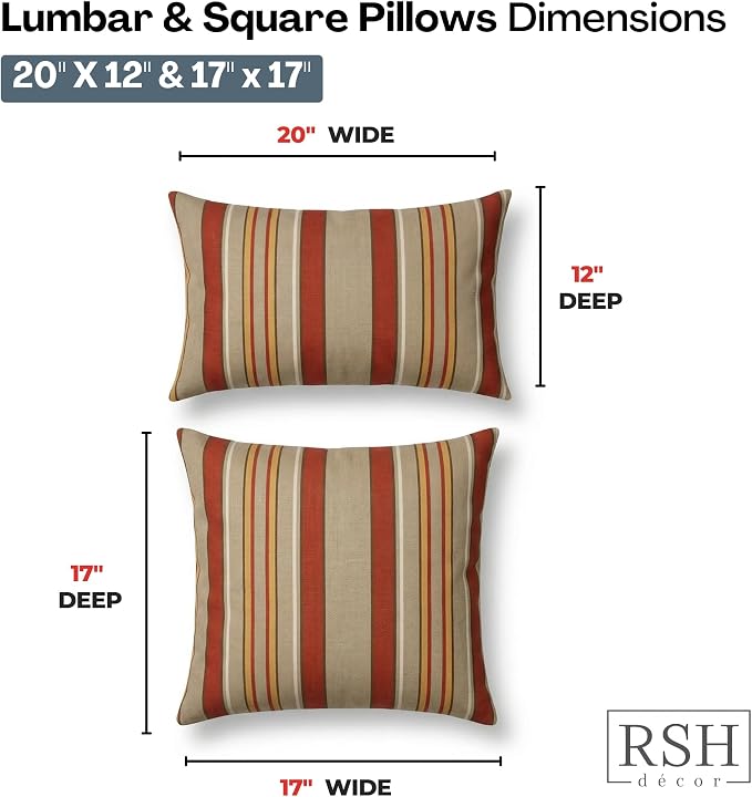RSH DECOR: Outdura Lumbar & Square Pillows Set of 4 | 20" x 12" & 17" x 17" | Water and Fade-Resistant Fabric | Outdoor Throw Pillows for Patio Furniture | Made in USA (Soulmate Crimson)