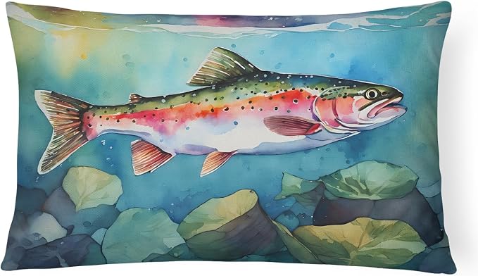 Caroline's Treasures DAC2816PW1216 Rainbow Trout Throw Pillow Machine Washable, Indoor Outdoor Decorative Pillow for Couch, Bed or Patio, 12HX16W