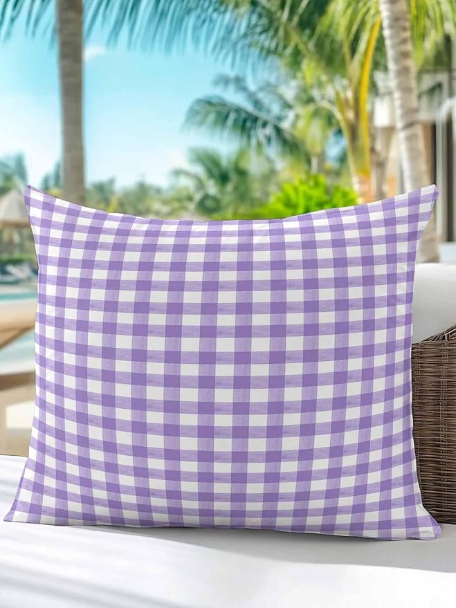 Outdoor Waterproof Throw Pillows Purple White Checkered Plaid Patio Pillows,Decorative Pillow Covers with Insert,Pillow Cushion Case for Garden Couch Sofa Gradient Buffalo Check