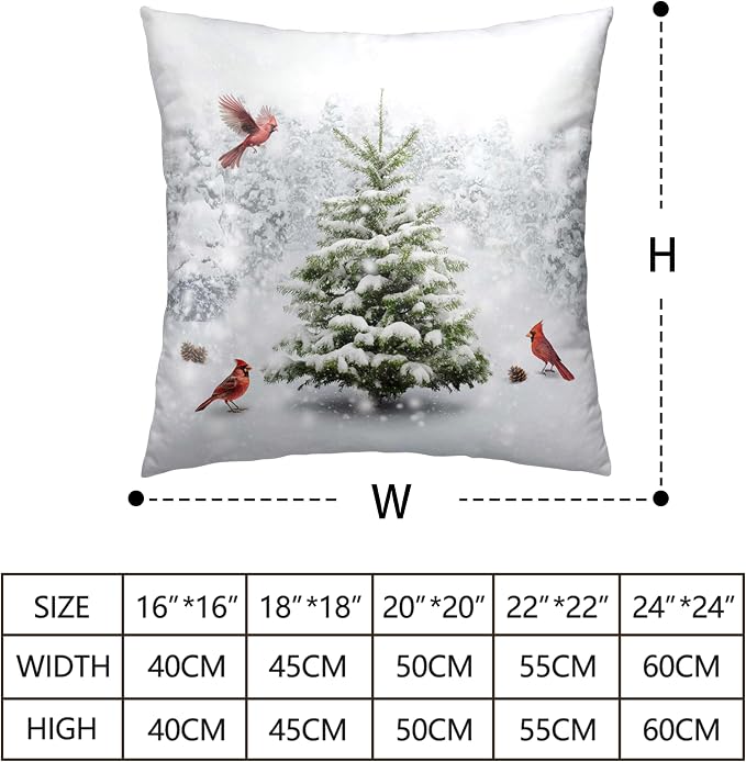 Winter Pillow Covers 16x16 Set of 2 Snowy Pine Trees Decorative Pillow Covers Natural Forest Cardinal Birds Pillow Case for Living Room Patio Couch