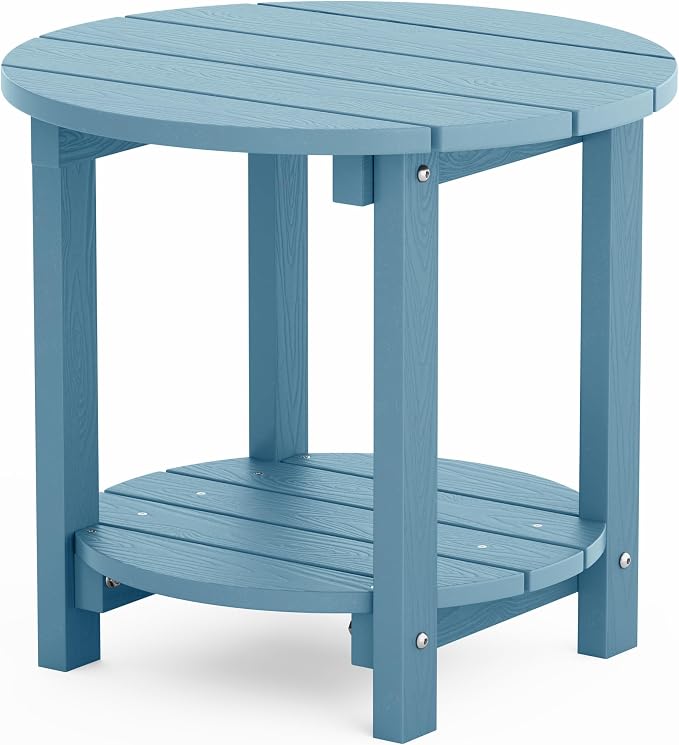 YEFU Adirondack Side Table, 18" Double Outdoor Side Table, Poly Lumber end Table, Weather Resistant for Indoor, Patio, Pool, Porch, Backyard-Blue