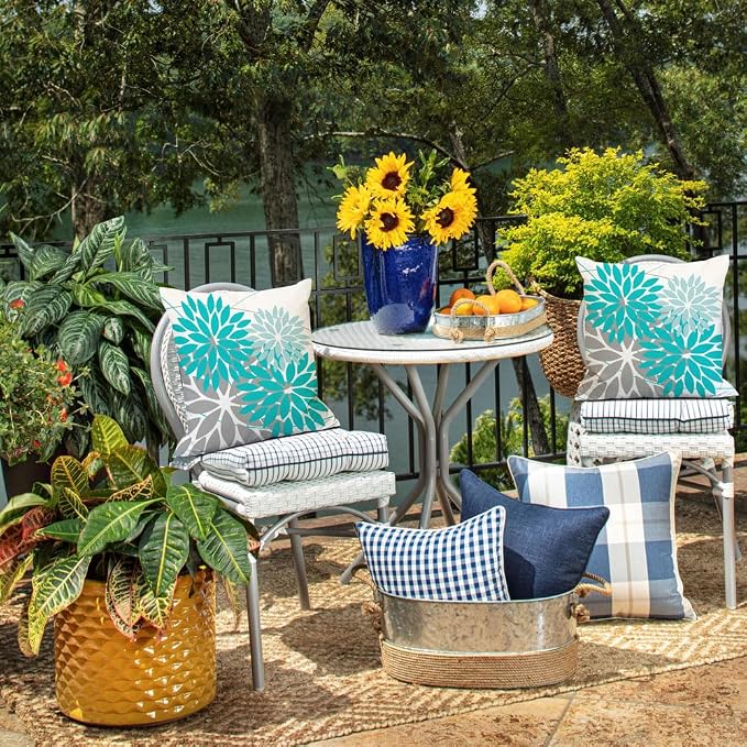 DFXSZ Pack of 2 Outdoor Waterproof Throw Pillow Covers 18x18 Blue Grey | Polyester Colorful Spring Summer Floral Decorative Cushion Cases(NO INSERT),For Couch Patio Funiture Garden Home Decor