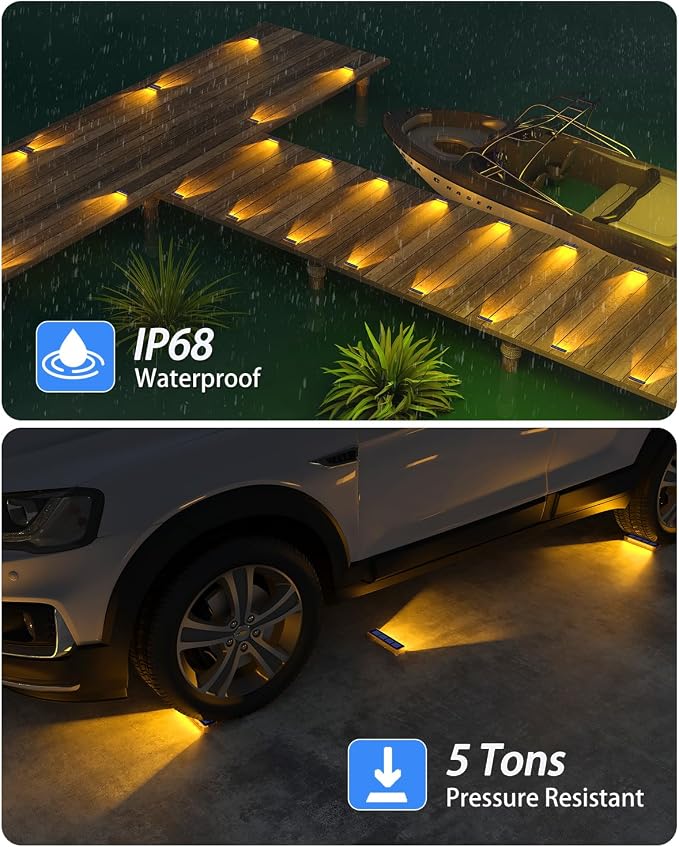 DetarZinLED Solar Step Lights for Outside,4 Pack Solar Stair Lights Outdoor Waterproof,Warm White Deck Light Solar Powered Waterproof for Steps,Stairs,Walkway,Sidewalk,Patio,Pathway