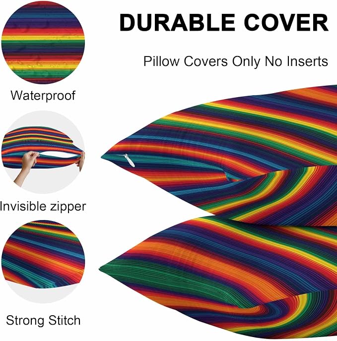 Outdoor Throw Pillow Covers Waterproof Pillow Cases 18x18 Colorful Mexican Stripes Ethnic Style Decorative Pillow Covers Cushion Cases for Couch Sofa Patio Garden 2 Pack Orange Gradient Geometric