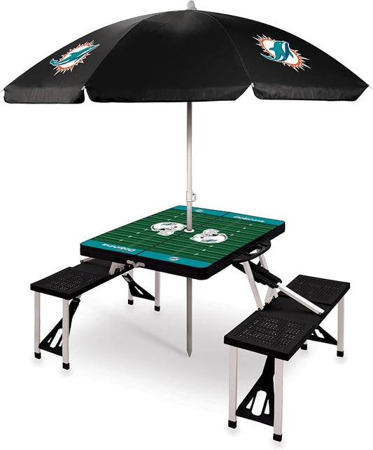 PICNIC TIME NFL Picnic Table Portable Folding Table with Seats and Umbrella