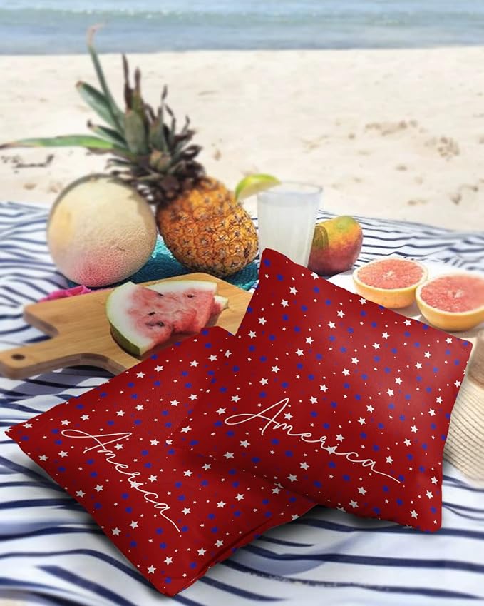 Pentagram Outdoor Pillow Shams Set of 2, Decorative Pillowcases Cushion Case, Soft Throw Pillow Covers Waterproof Pillow Case 20x20 Inch, American Patriotic Stars Red Blue
