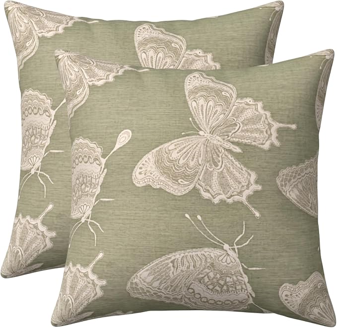 RSH DECOR: Sunbrella Square Throw Pillows Set of 2 | 24" x 24" | Water and Fade-Resistant Performance Fabric | Outdoor Pillow Covers with Down-Alternative Inserts | Made in USA (Farfalla Spring)