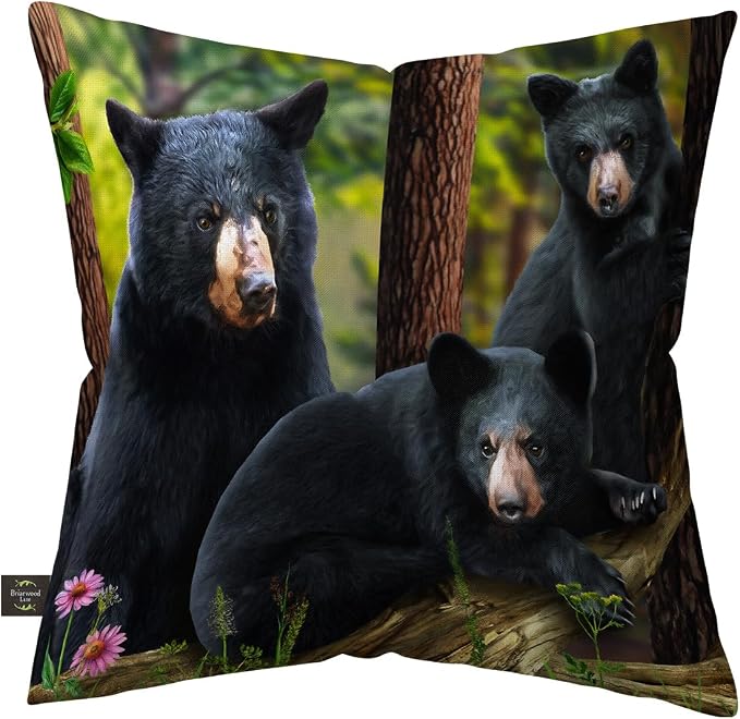 Briarwood Lane Summer Indoor/Outdoor Pillow 17x17 Black Bear Family for Summer Pillow