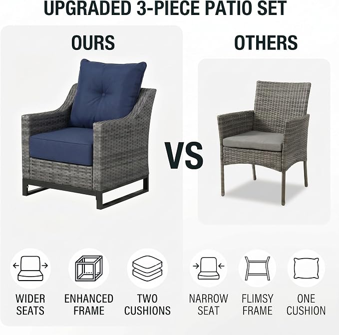 5-Piece Patio Furniture Set, Rattan Wicker Patio Set with Two Outdoor Chairs and Table, Wicker Rattan Outdoor Sofa Set with with Comfy Cushions for for Porch, Garden Poolside Balcon