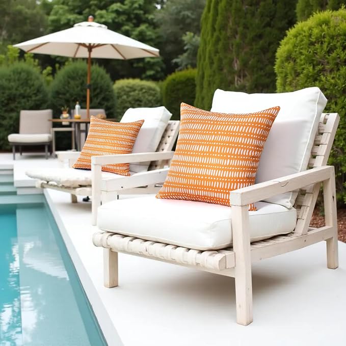 Pack of 2 Outdoor Pillows, 18x18 Outdoor Throw Pillows Waterproof | Decorative Patio Pillows, Outdoor Square Pillows, Fluffy and Supportive, Couch and Garden Use, Pebble Orange
