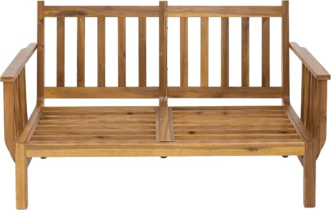 Merax 2-Seater Mid-Century Modern Acacia Wood Outdoor Loveseat with Weather-Resistant Cushions, Patio Sofa for Deck, Poolside, Backyard