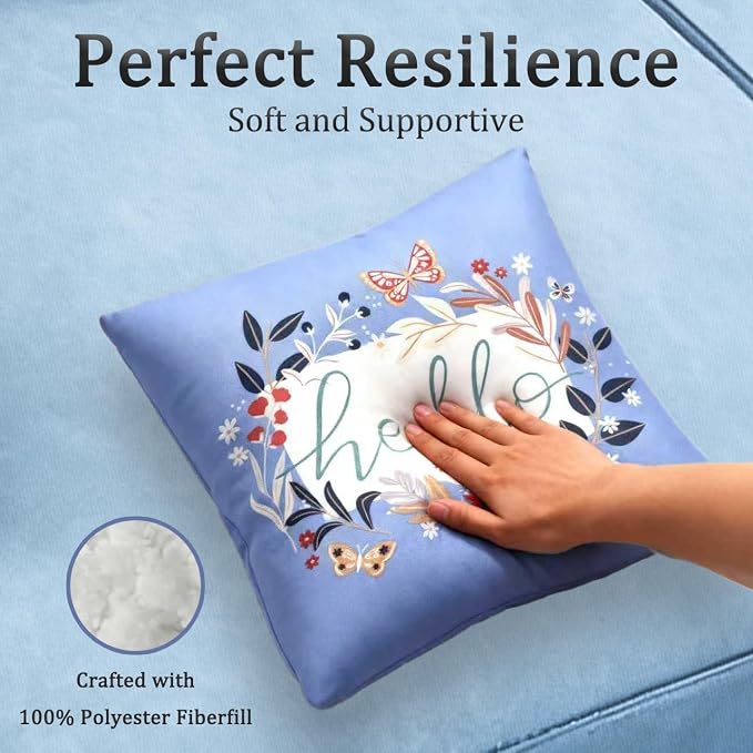 Outdoor Throw Pillows Waterproof Set of 4 18x18 Inches for Bed and Patio Furniture, Hello Pattern Decorative Throw Pillows with Insert for Couch