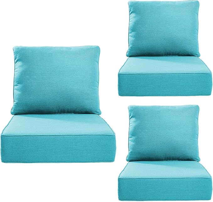 Luxury 24*24*6in Outdoor Patio Cushions, 3 Pieces Teal Outdoor Cushion | 6in Outdoor Patio Cushions, Water-Resistant, Reversible, Removable Cover, for Patio Chairs Sofa Couch Loveseat