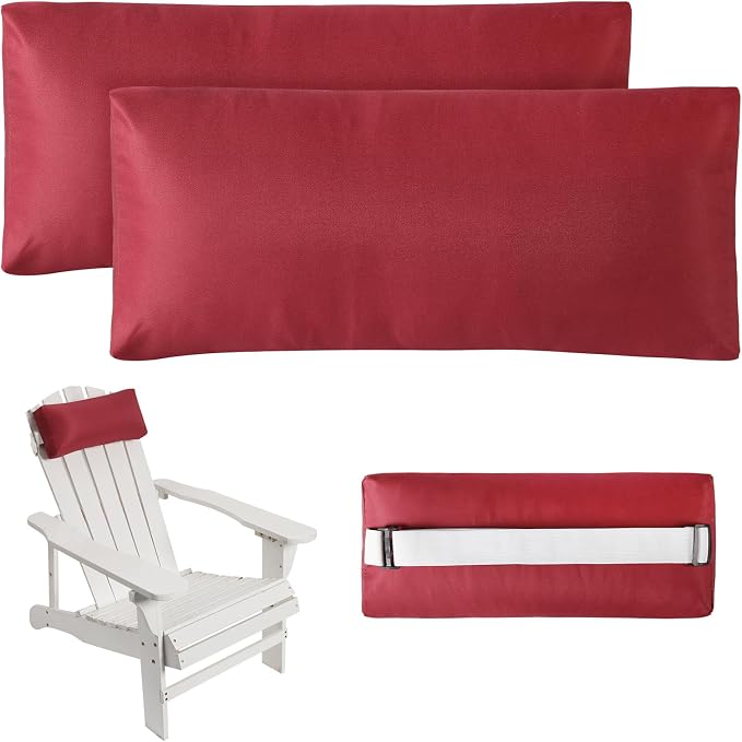 Headrest Pillow for Patio Chaise Lounge Chair, Outdoor Chaise Pillows with Adjustable Elastic Stripe Head Resting Pillows for Recliner Office Chair, Dark Red 2 Pack