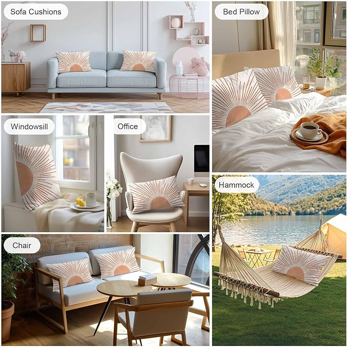Mid Century Terracotta Sun Lines Outdoor Pillow Covers Set of 2,Decorative Waterproof Throw Pillow Case, Modern Minimal Art Cotton Linen Soft Cozy Cushion Pillowcases