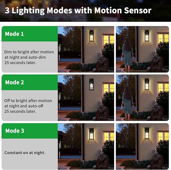 Auzev Outdoor Solar Wall Lights Fixtures Exterior Solar Wall Lantern | Wall Mount Motion Sensor 3 Lighting Modes Modern Sconce Waterproof Outside Lamp for House Garage (Black-1P)