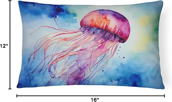 Caroline's Treasures DAC2792PW1216 Jellyfish Throw Pillow Machine Washable, Indoor Outdoor Decorative Pillow for Couch, Bed or Patio, 12HX16W