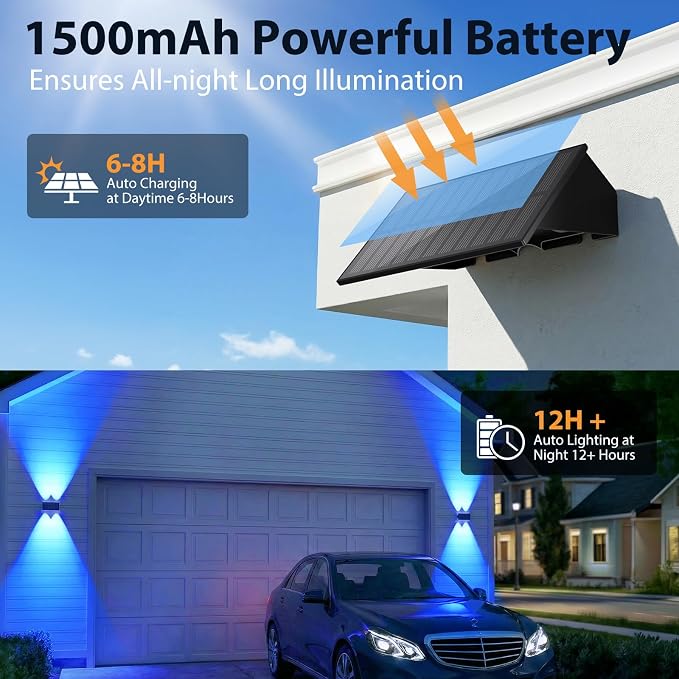 12PACK Solar Sconce Lights Outdoor,8 Lighting Modes Up and Down Solar Wall Lights Dusk to Dawn Lighting IP65 Waterproof Solar Lights Outdoor for House Exterior Front Porch Garage Fence Patio Yard