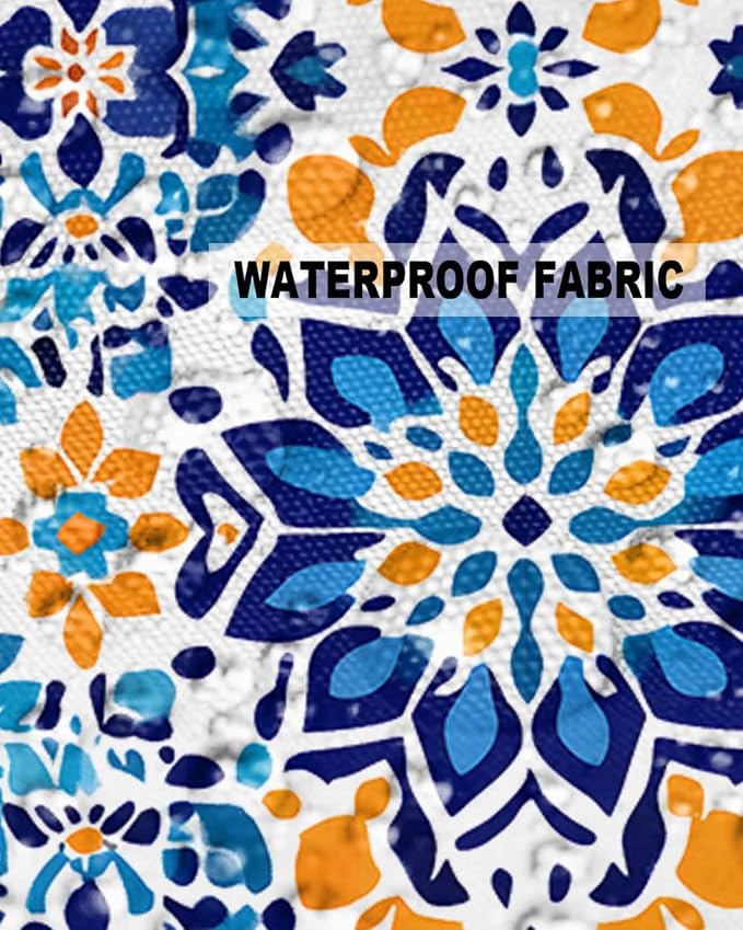 Outdoor Waterproof Pillow Covers Abstract Blue Yellow Flowers Set of 2 Decorative Outdoor Pillowcases Vintage Art Cushion Cases for Patio Funiture Garden Couch Bench 12 x 20 Inches