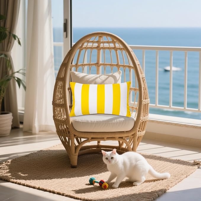 tiggell 4 Pack Waterproof Pillow Covers Outdoor Throw Pillowcases Decorative Garden Cushion Case for Home Garden Patio Couch Balcony Striped (Yellow & White, 12 * 20 inch)