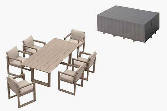PURPLE LEAF Outdoor Dining Set for 6 with Waterproof Furniture Cover Aluminum Luxury Patio Furniture Table and Chairs Set with Removable Thick Cushion for Small Backyard Porch Garden Deck Pool, Khaki